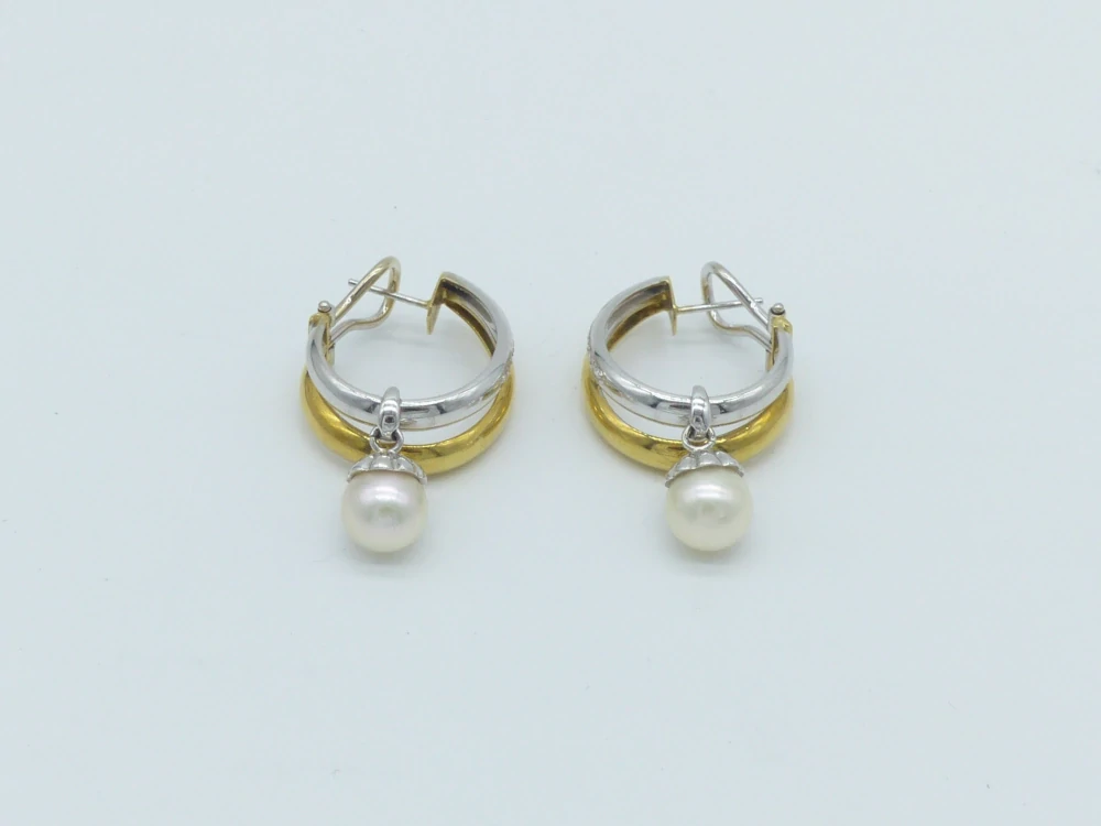 Zlaté náušnice 13,95g, diamanty, perla