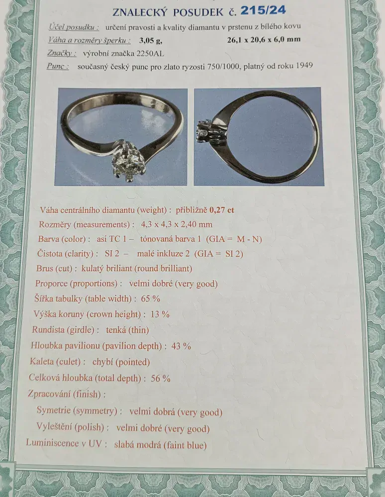 Zlatý prsten s diamantem 3,05g velikost 56