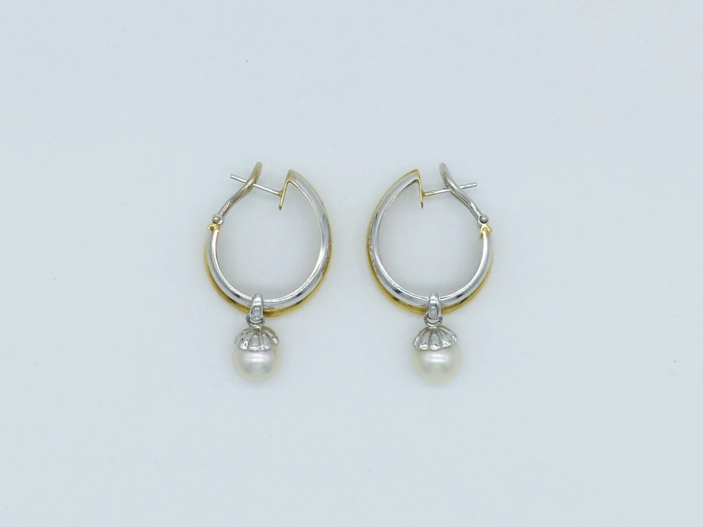 Zlaté náušnice 13,95g, diamanty, perla