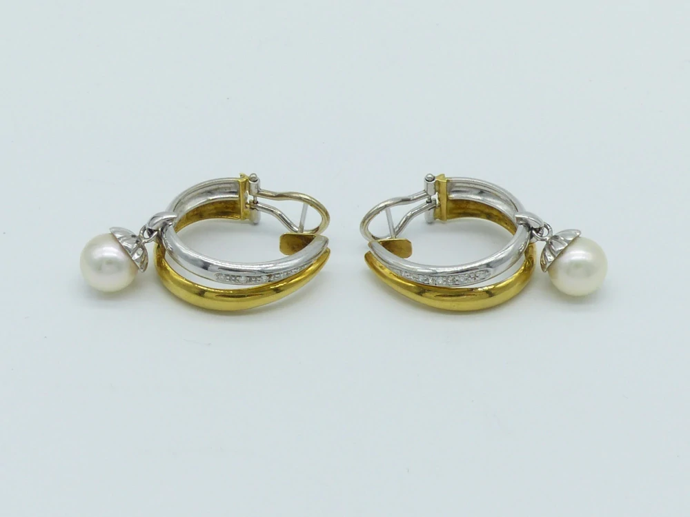 Zlaté náušnice 13,95g, diamanty, perla