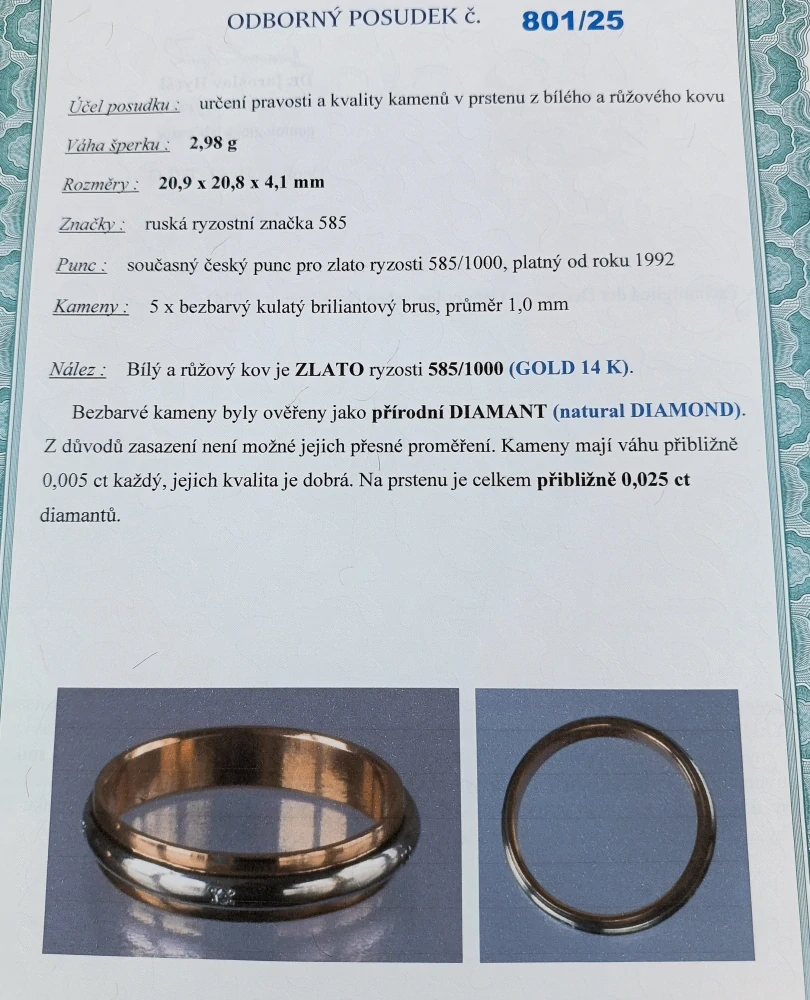 Zlatý prsten s brilianty 3,00g velikost 55