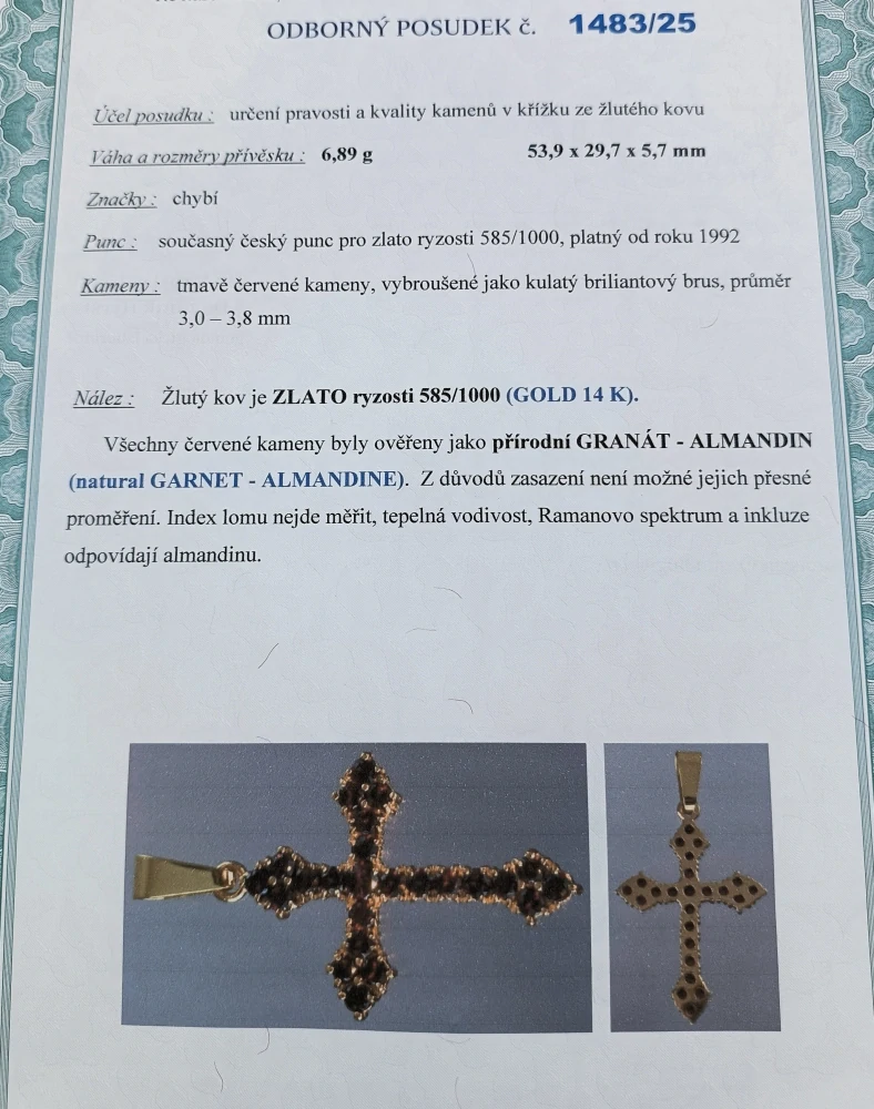 Zlatý přívěsek s almandiny 6,90g