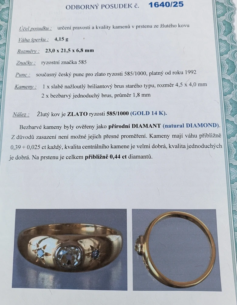 Zlatý prsten s diamanty 4,15g velikost 58