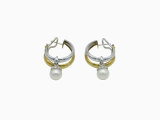 Zlaté náušnice 13,95g, diamanty, perla